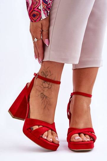Zamszowe Sandały Na Kwadratowym Obcasie Czerwone Powerful-36 Inna marka