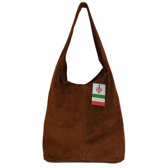Zamszowy worek , Włoska skórzana torba xl a4 Brązowy shopper bag W356M Inna marka