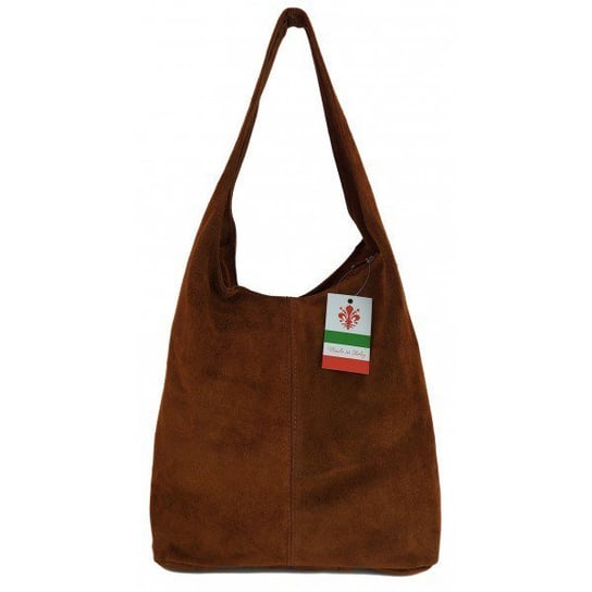 Zamszowy worek , Włoska skórzana torba xl a4 Brązowy shopper bag W356M Vera Pelle
