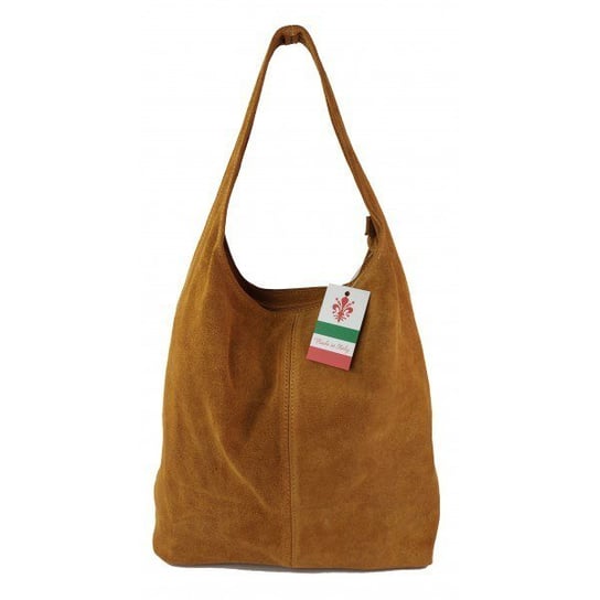Zamszowy worek , Włoska skórzana torba xl a4 Camel shopper bag W356C Vera Pelle