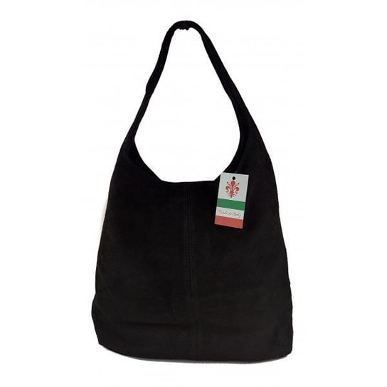 Zamszowy worek , Włoska skórzana torba xl a4 Czarny shopper bag W356N Vera Pelle