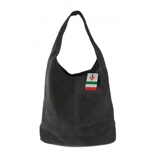 Zamszowy worek , Włoska skórzana torba xl a4 szary shopper bag W356G Vera Pelle
