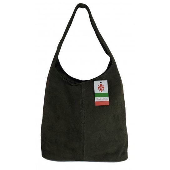 Zamszowy worek , Włoska skórzana torba xl a4 Zielony shopper bag W356V Vera Pelle