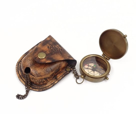 Zamykany kompas z łańcuszkiem w skórzanym etui Kemis - House of Gadgets