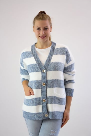 Zapinany ciepły sweter w pasy Karla Biało-niebieski UNI Nelino