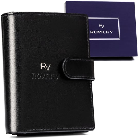 Zapinany klasyczny portfel męski ze skóry naturalnej z ochroną kart RFID Rovicky, czarny Rovicky