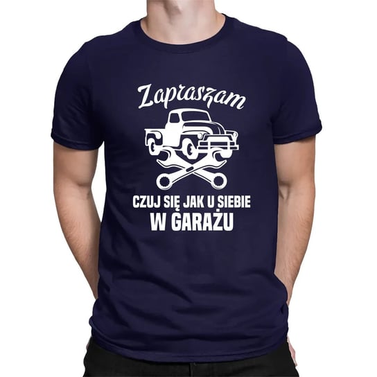 Zapraszam, czuj się jak u siebie w garażu - męska koszulka na prezent Granatowa Koszulkowy
