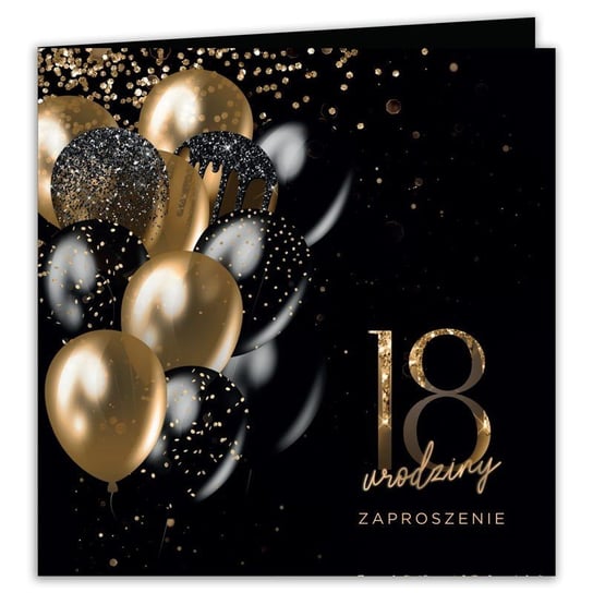Zaproszenia na 18 urodziny Black&Gold Balloons 10szt (+koperty) sklepyKOKA
