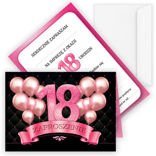 Zaproszenia na 18 urodziny "Pink" - 10 sztuk Szalony Kot