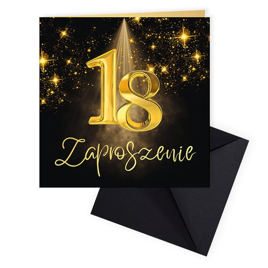 Zaproszenia na 18 Urodziny Premium Blask / czarna koperta - 10 sztuk Szalony Kot