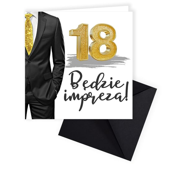 Zaproszenia na 18 Urodziny Premium Krawat / czarna koperta - 10 sztuk Szalony Kot