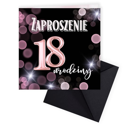 Zaproszenia na 18 Urodziny Premium Różówy Blask Koperta Czarna - 10 sztuk Szalony Kot