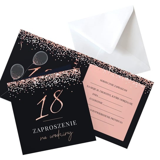 Zaproszenia na 18 urodziny rosegold black, 10szt (+koperty) NiebieskiStolik