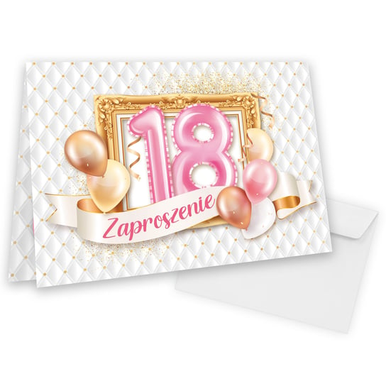 Zaproszenia na 18 Urodziny "Różowe Balony" - 10 sztuk Szalony Kot