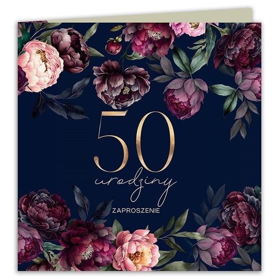 Zaproszenia na 50 urodziny granatowe z burgundem 10szt (+koperty) sklepyKOKA