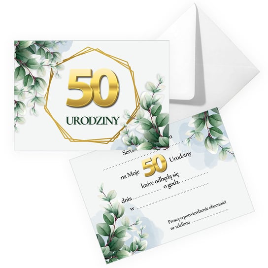 Zaproszenia na 50 Urodziny "Zielone Liście" - 10 sztuk Szalony Kot
