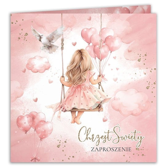 Zaproszenia na Chrzest dziewczynki różowe delikatne 10szt (+koperty) sklepyKOKA