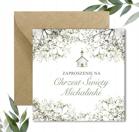 Zaproszenia na Chrzest Święty Chrzciny Gipsówka Boho Imię + Koperta / Aureli Inna marka