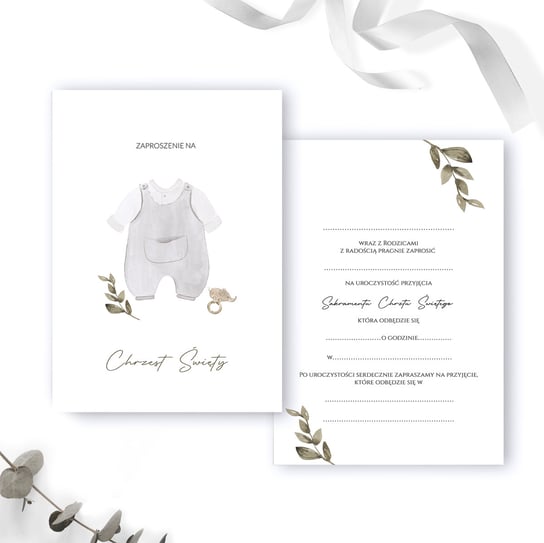 Zaproszenia na Chrzest Święty minimalistyczne z ubrankami dziecka - 5 szt. + koperty LILY ZAPROSZENIA