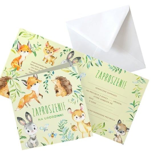 Zaproszenia na urodzinki leśne zwierzątka, 10szt (+koperty) NiebieskiStolik