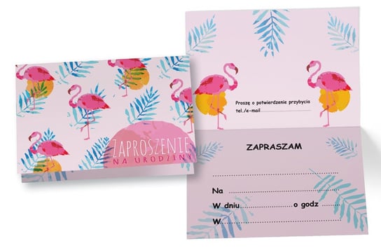 Zaproszenia na urodziny różowy Flaming z kopertą dla dzieci dziewczynki na przyjęcie ABC