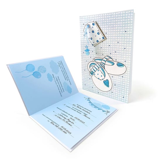 Zaproszenia na urodziny Urocze dziecięce buciki, aplikacja smoczek 63317 Forum Design Cards