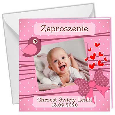 Zaproszenia ze zdjęciem na Chrzest Roczek 10szt KOPERTA/Candy Pixel Candy Pixel