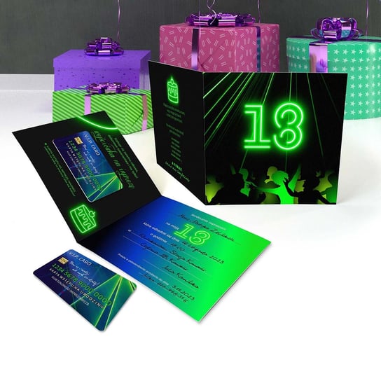 Zaproszenie 18 urodziny laser neon, Karta wejściówka 63336 Forum Design Cards