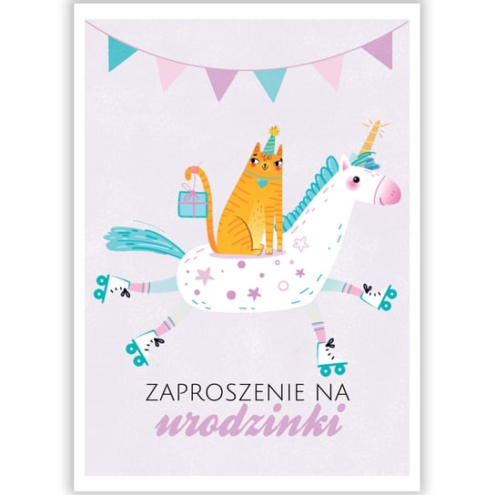 Zaproszenie na 1 2 3 4 urodziny roczek urodzinki Jednorożec i kot Cardie