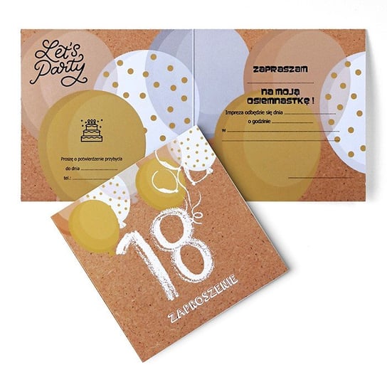 Zaproszenie na 18 urodziny. Zestaw 5 szt. gotowe do wypisania wysyłka 24h, złoto-białe baloniki 63169 Forum Design Cards