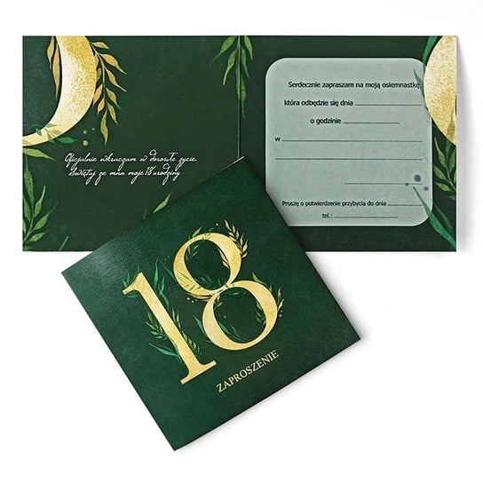 Zaproszenie na 18 urodziny Zestaw 5 szt. Nowość, wysyłka 24h, zielone listki 63160 Forum Design Cards