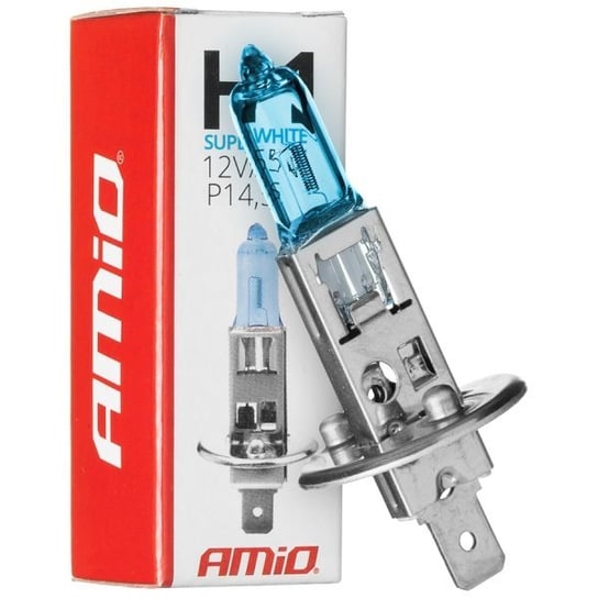 Żarówka AMiO Super White H1 12V 55W (xenon effect, filtr UV, homologacja E4) Amio