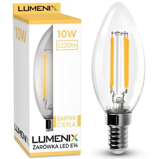 Żarówka E14 LED FILAMENT Edison OZDOBNA Świeczka 1120lm 10W CIEPŁA Lumenix DLED