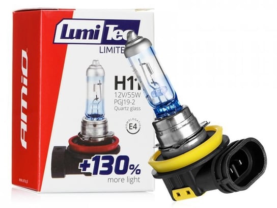Żarówka halogenowa AMiO LumiTec Limited +130% H11 12V 55W (+130% więcej światła, do 40 metrów dłuższa wiązka, 4300K) Amio