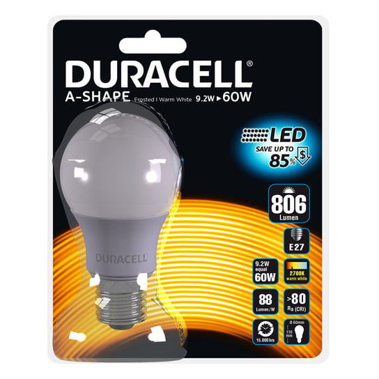 Żarówka LED DURACELL, A60, E27, 9,2 W, barwa biała ciepła Duracell