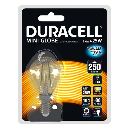 Żarówka LED DURACELL Mini Globe, P45, E14, 2,4 W, barwa biała ciepła Duracell