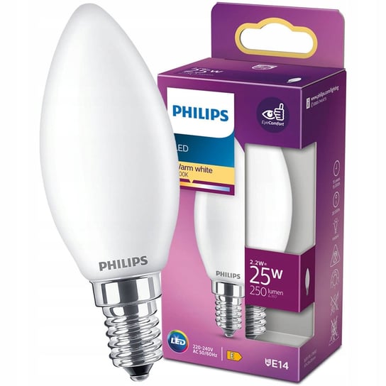 Żarówka LED E14 B35 2,2W = 25W 250lm 2700K Ciepła Filament PHILIPS Philips