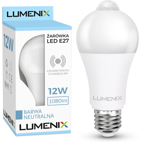 Żarówka LED E27 12W czujnik RUCHU i ZMIERZCHU PIR Lumenix DLED