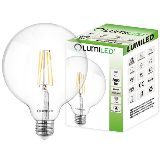 Żarówka Led E27 G125 8W = 65W 880Lm 4000K Neutralna 360° Filament Lumiled Lumiled