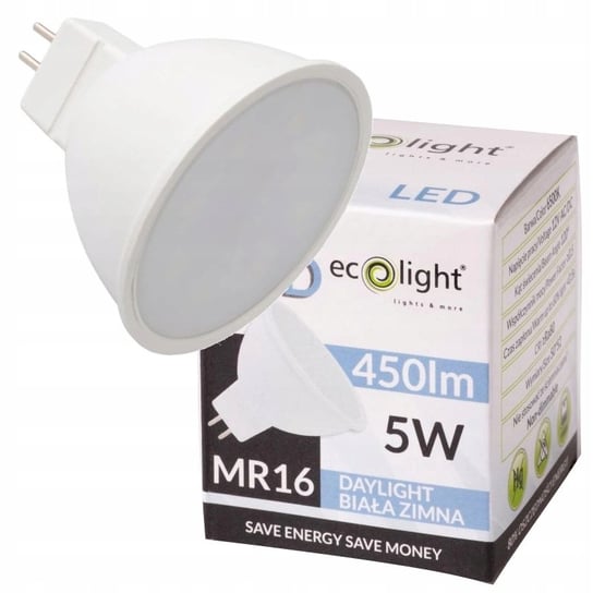 Żarówka LED Gwint MR16 Reflektorek 6500K Barwa Zimna 5W=35W Ecolight