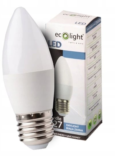 Żarówka LED Świeczka 3W E27 Zimna 6500K Ecolight