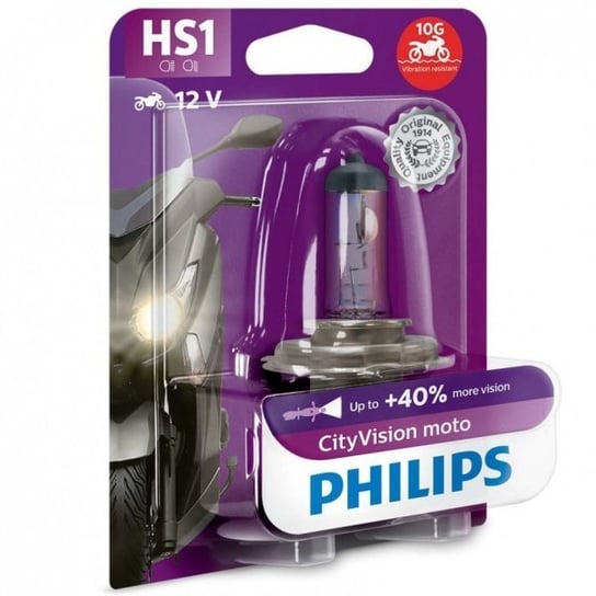 Żarówka motocyklowa Philips CityVision Moto HS1 12V 35/35W (+40% więcej światła, pomarańczowy efekt w reflektorze) Philips