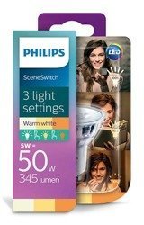 Żarówka SceneSwitch 3 w 1, GU10, 1,5W/3,5W/5W, trzy barwy światła 2200K/2500K/2700K Philips