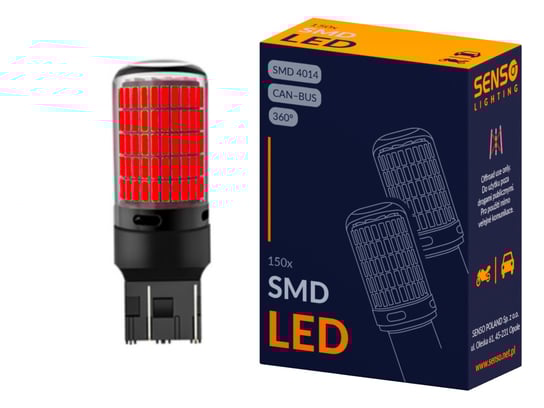ŻARÓWKA SENSO LED W21/5W 150xSMD 4014 CANBUS CZERWONA SENSO