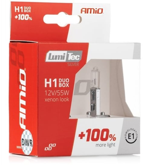 Żarówki halogenowe Amio LumiTec Silver H1 12V 55W (+100% więcej światła, bielsze światło) Amio