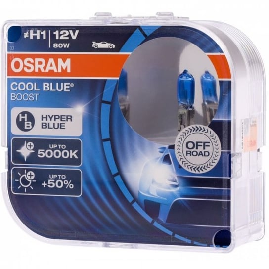Żarówki halogenowe Osram Cool Blue Boost H1 12V 80W (barwa 5000K, +50% więcej światła), 2 szt. Osram