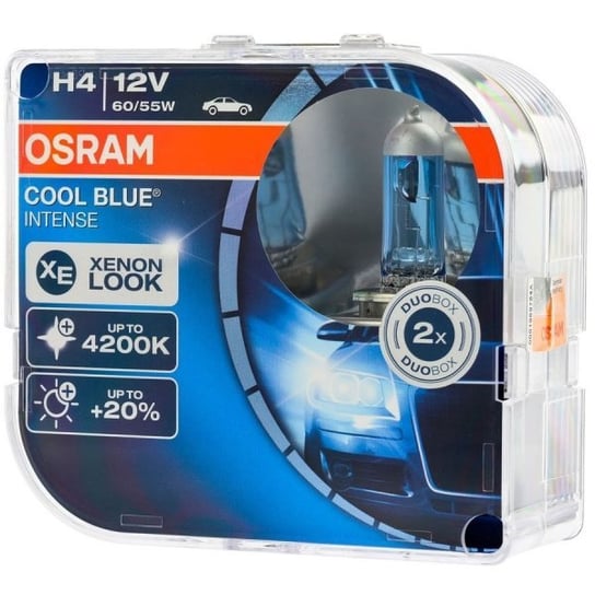 Żarówki halogenowe Osram Cool Blue Intense H4 12V 60/55W (20% więcej światła, temperatura barwowa do 4200K) Osram