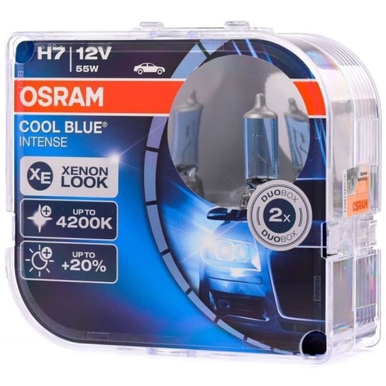 Żarówki halogenowe Osram Cool Blue Intense H7 12V 55W (20% więcej światła, temperatura barwowa do 4200K) Osram