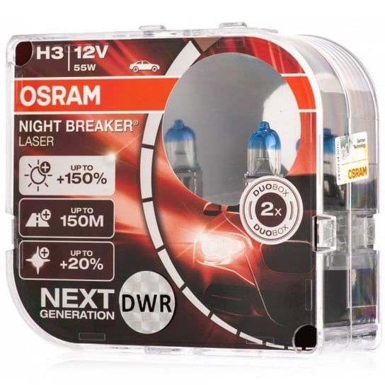 Żarówki halogenowe Osram Night Breaker Laser Next Generation H3 12V 55W (150% więcej światła, 150 metrów oświetlonej drogi i 20% bielsze światło) Osram