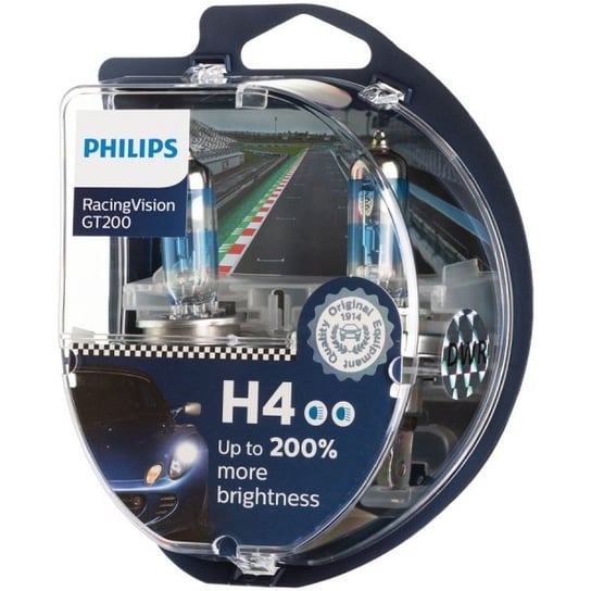 Żarówki halogenowe PHILIPS RacingVision GT200 +200%, H4, 12V, 60/55W, 2 szt. Philips